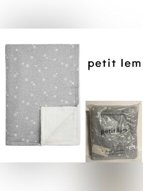 🆕PETIT LEM - NWT - INFANT KNIT SHERPA BLANKET - GREY / WHITE SNOWFLAKE